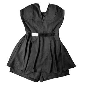 Piao Liang Fu Shi Strapless Romper With Skirt Black Size M Faux Metal Belt